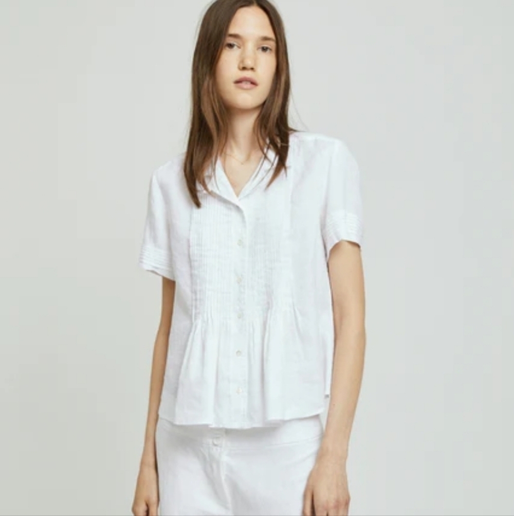 Flax Linen Womens White Button Up Blouse Size Small